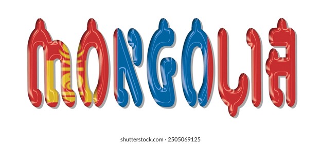 Mongolia flag text font, 3D Mongolia flag colorful background, Mongolia flag vector illustration