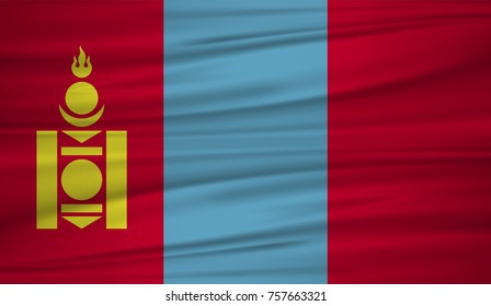 Mongolia flag vector. Vector flag of Mongolia blowig in the wind. EPS 10.