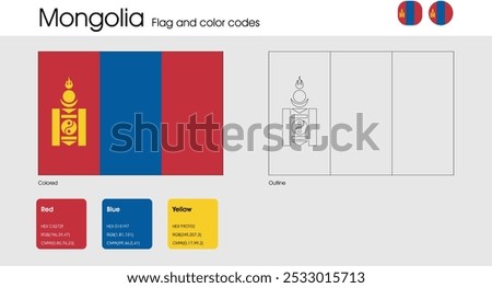 Mongolia Flag version of colored, outline and icons