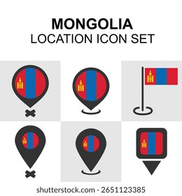 Ícones com tema de bandeira da Mongólia para estepe e visuais culturais nômades.