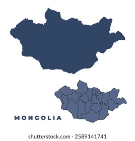 Mongolia flat and outline vector map set