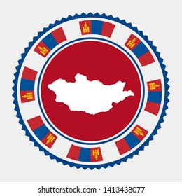 Mongolia flat stamp. Round logo with a map and the flag of Mongolia. Vector illustration.