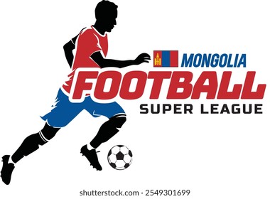 Mongolia football league, Soccer ball, Football logo, Footballer Kick the Ball isolated on white background, Vector Illustration