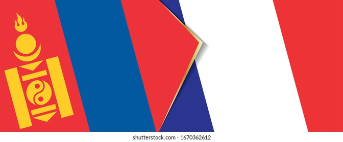 Mongolia and France flags, two vector flags symbol of relationship or confrontation.