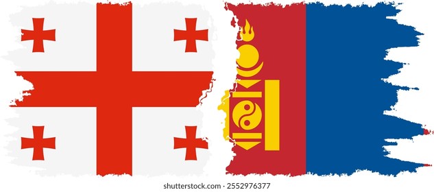 Mongolia and Georgia grunge flags connection, vector