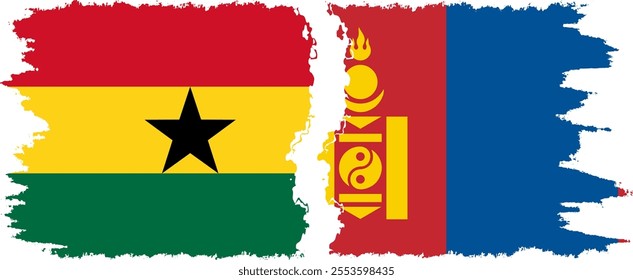 Mongolia and Ghana grunge flags connection, vector