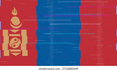 Vector Video de bandera de falla de Mongolia, distorsión dividida RGB, ilustración de marco abstracto digital