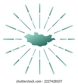 Mongolia gradiented sunburst. Map of the country with colorful star rays. Mongolia illustration in digital, technology, internet, network style. Vector illustration.