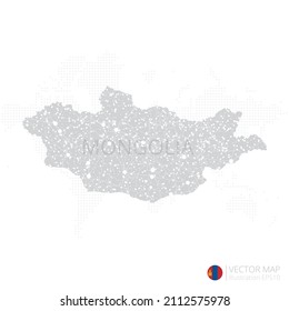 Mapa gris de Mongolia aislado en fondo blanco con línea de malla abstracta y escalas puntuales. Ilustración vectorial eps 10