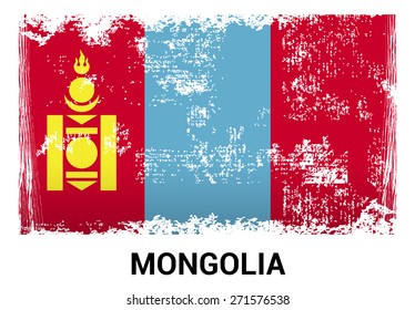 Mongolia grunge flag isolated vector in official colors and Proportion Correctly. country's name label in bottom