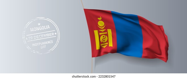 Mongolia happy independence day greeting card, banner with template text vector illustration. Mongolian memorial holiday 29th of December design element with 3D flag with stripes