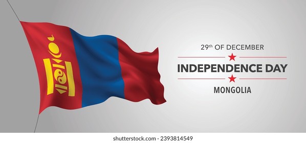 Mongolia happy independence day greeting card, banner with template text vector illustration. Mongolian memorial holiday 29th of December design element with 3D flag with stripes