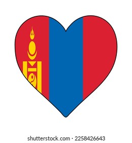 Bandera de la forma del corazón de Mongolia. Amo a Mongolia. Visita Mongolia. Asia. Diseño gráfico de ilustración vectorial.