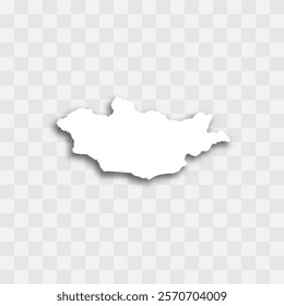 Mongolia high detailed vector representation of country silhouette. White color on transparent background with dropped shadow. For educational, decorative, or informational use.