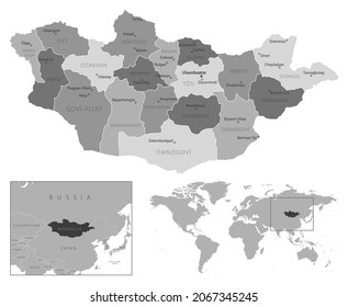 Mongolia - highly detailed black and white map. Vector illustration