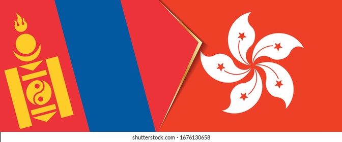 Die Flaggen der Mongolei und Hongkongs, zwei Vektorillustrationen Flaggen, sind Symbol für Beziehung oder Konfrontation.