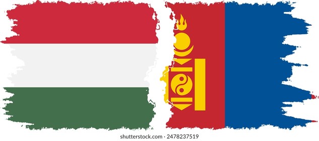 Mongolia y Hungría grunge banderas conexión, Vector