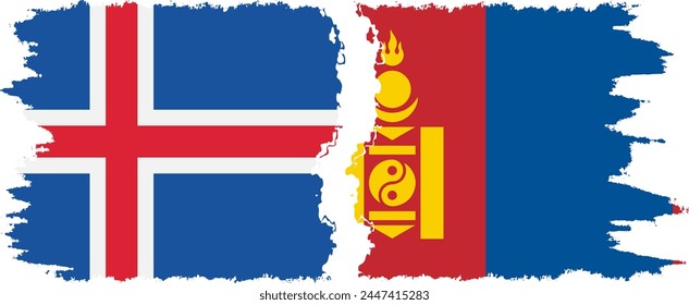 Mongolia and Iceland grunge flags connection, vector