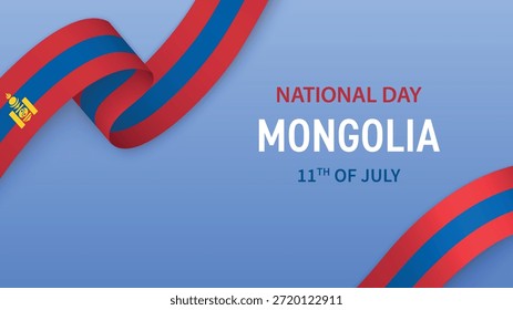 Mongolia Independence Day banner with flag ribbon and patriotic background design.
