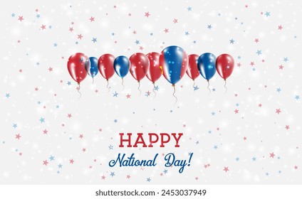 Mongolia Independence Day Sparkling Patriotic Poster. Row of Balloons in Colors of the Mongolian Flag. Greeting Card with National Flags, Confetti and Stars.