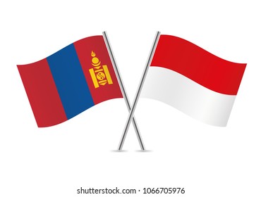 Mongolia and Indonesia flags. Vector illustration.