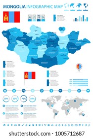 Mongolia infographic map and flag - High Detailed Vector Illustration