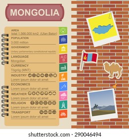 Mongolia  infographics, statistical data, sights. Vector illustration