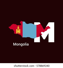 Mongolia Initial Letter Country with Map and Flag Vector