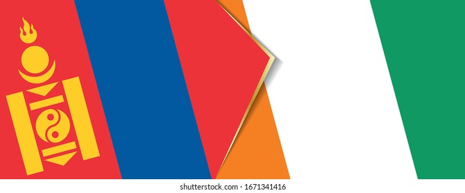 Mongolia and Ivory Coast flags, two vector flags symbol of relationship or confrontation.