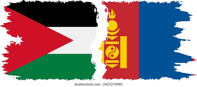 Mongolia and Jordan grunge flags connection, vector