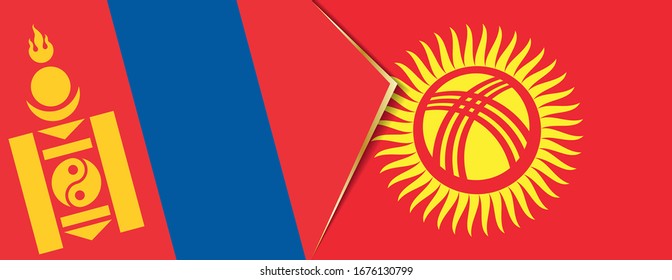 Mongolia and Kyrgyzstan flags, two vector flags symbol of relationship or confrontation.