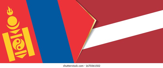 Die Flagge der Mongolei und Lettlands, zwei Vektorillustrationen Flaggen Symbol der Beziehung oder Konfrontation.