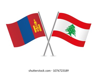 Mongolia and Lebanon flags. Vector illustration.
