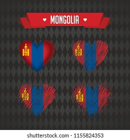Mongolia with love. Design vector broken heart with flag inside.