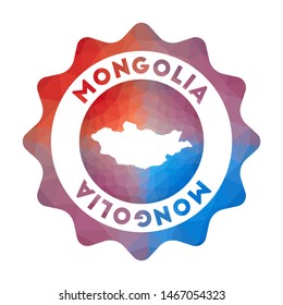 Mongolia low poly logo. Colorful gradient travel logo of the country in geometric style. Multicolored polygonal Mongolia rounded sign with map for your infographics.