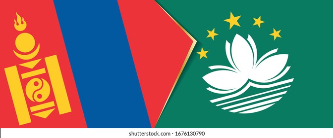 Mongolia and Macau flags, two vector flags symbol of relationship or confrontation.