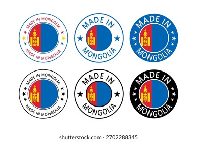 Mongolei Made in Stamp im Kreis mit Flagge Vektorvorlage auf weißem Hintergrund