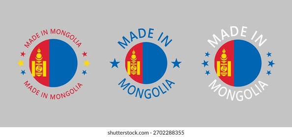 Mongolei Made in Stamp im Kreis mit Flagge auf weißem Hintergrund
