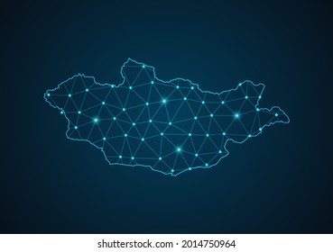 Mongolia map Abstract mash line and point scales on dark background. Wire Frame 3D mesh polygonal network line. Network line, design sphere, dot and structure vector.