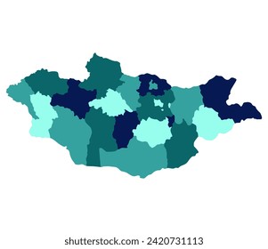 Mongolia map. Map of Mongolia administrator provinces in multicolor