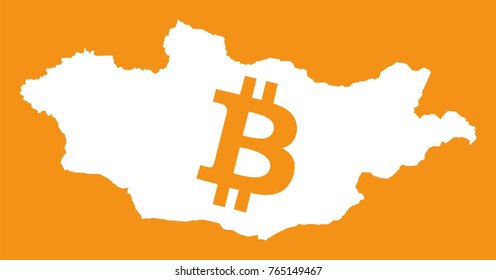 Mongolia map with bitcoin crypto currency symbol illustration