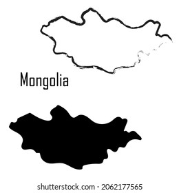 Mongolia map black and white vector illustration.