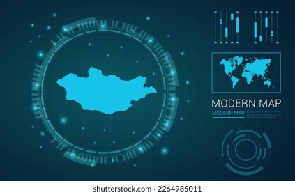 Mongolia map of blue digital frame Futuristic Sci Fi Modern User vector HUD, GUI, UI interface.