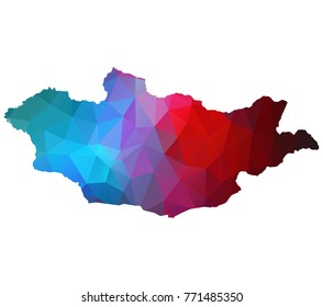 mongolia map. Blue and Red polygonal shape vector illustration on white background. Vector illustration eps 10.