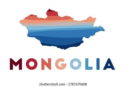 Mongolia map. Map of the country with beautiful geometric waves in red blue colors. Vivid Mongolia shape. Vector illustration.