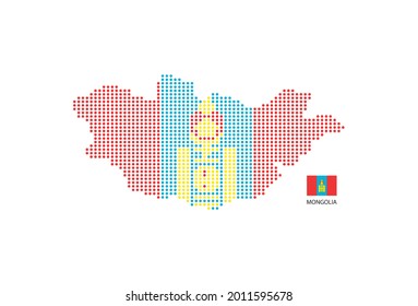 Mongolia map design by color of Mongolia flag in circle shape, White background with Mongolia flag.