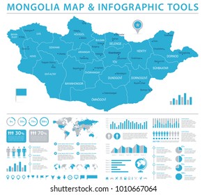 Mongolia Map - Detailed Info Graphic Vector Illustration