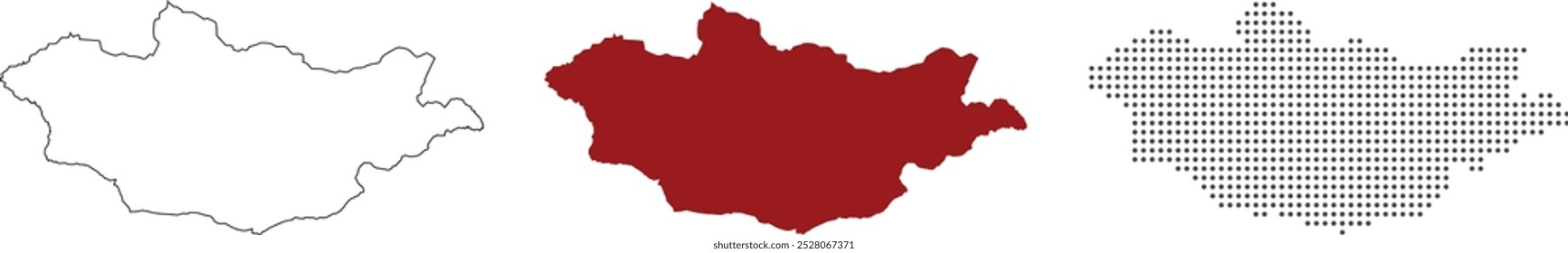 Mongolia map detailed in outline, red color, dotted style