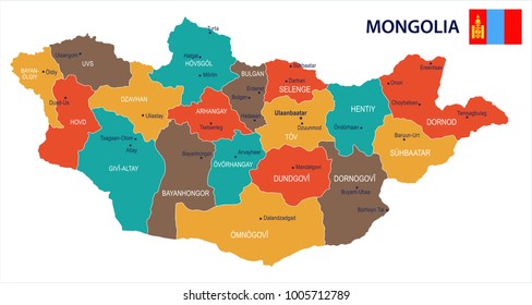 Mongolia map and flag - High Detailed Vector Illustration
