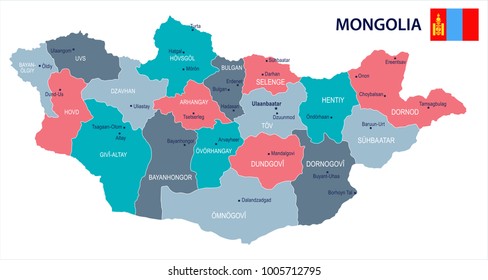 Mongolia map and flag - High Detailed Vector Illustration